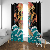 Vintage Santa Claus Surfing Summer Window Curtain Mele Kalikimaka i Iulai!