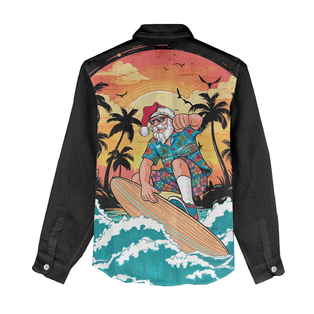 Vintage Santa Claus Surfing Summer Women Casual Shirt Mele Kalikimaka i Iulai!