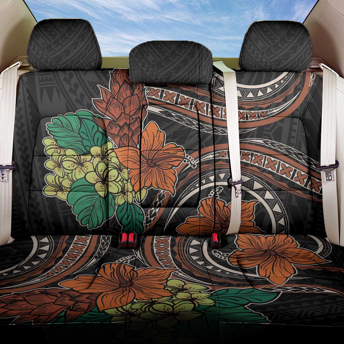 Vintage Hibiscus Pacific Floral Back Car Seat Cover LT9 One Size Black - Polynesian Pride