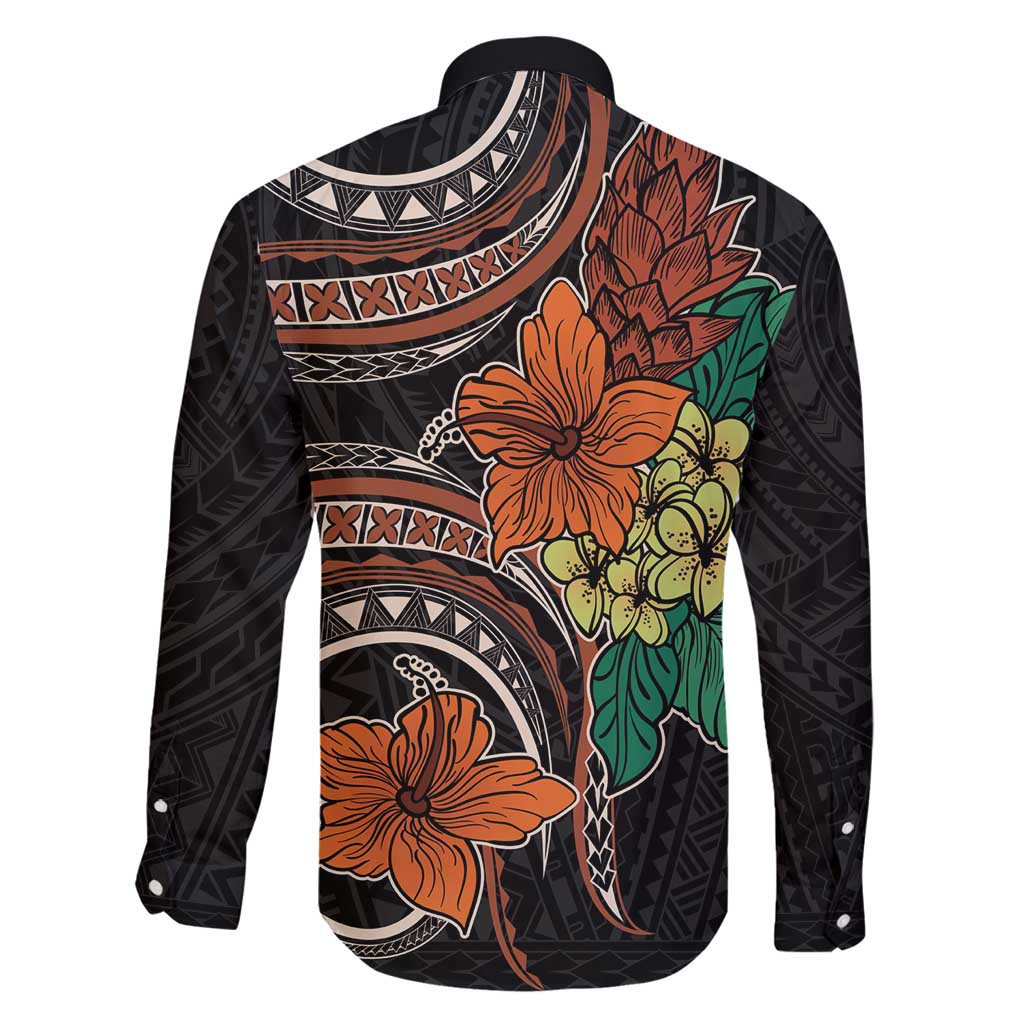 Vintage Hibiscus Pacific Floral Family Matching Long Sleeve Bodycon Dress and Hawaiian Shirt