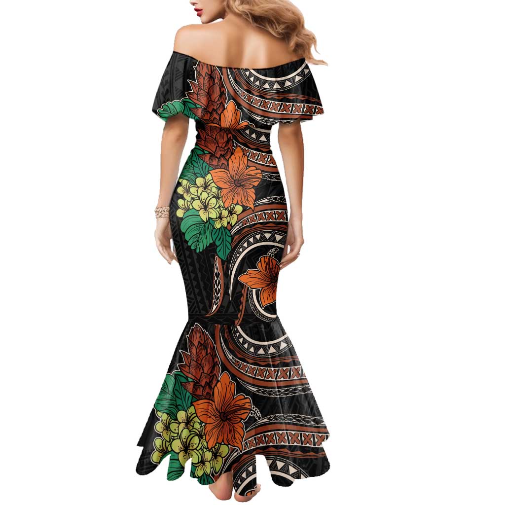 Vintage Hibiscus Pacific Floral Family Matching Mermaid Dress and Hawaiian Shirt