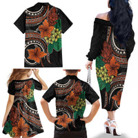 Vintage Hibiscus Pacific Floral Family Matching Off The Shoulder Long Sleeve Dress and Hawaiian Shirt LT9 - Polynesian Pride