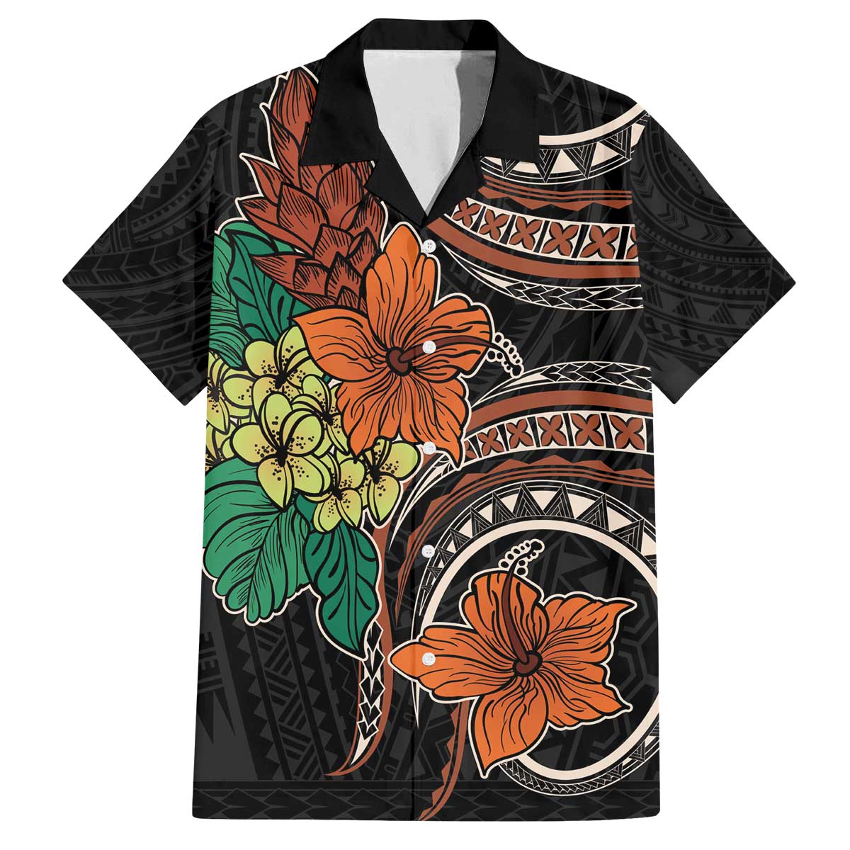 Vintage Hibiscus Pacific Floral Family Matching Off The Shoulder Long Sleeve Dress and Hawaiian Shirt LT9 Dad's Shirt - Short Sleeve Black - Polynesian Pride