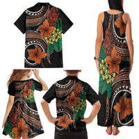 Vintage Hibiscus Pacific Floral Family Matching Tank Maxi Dress and Hawaiian Shirt
