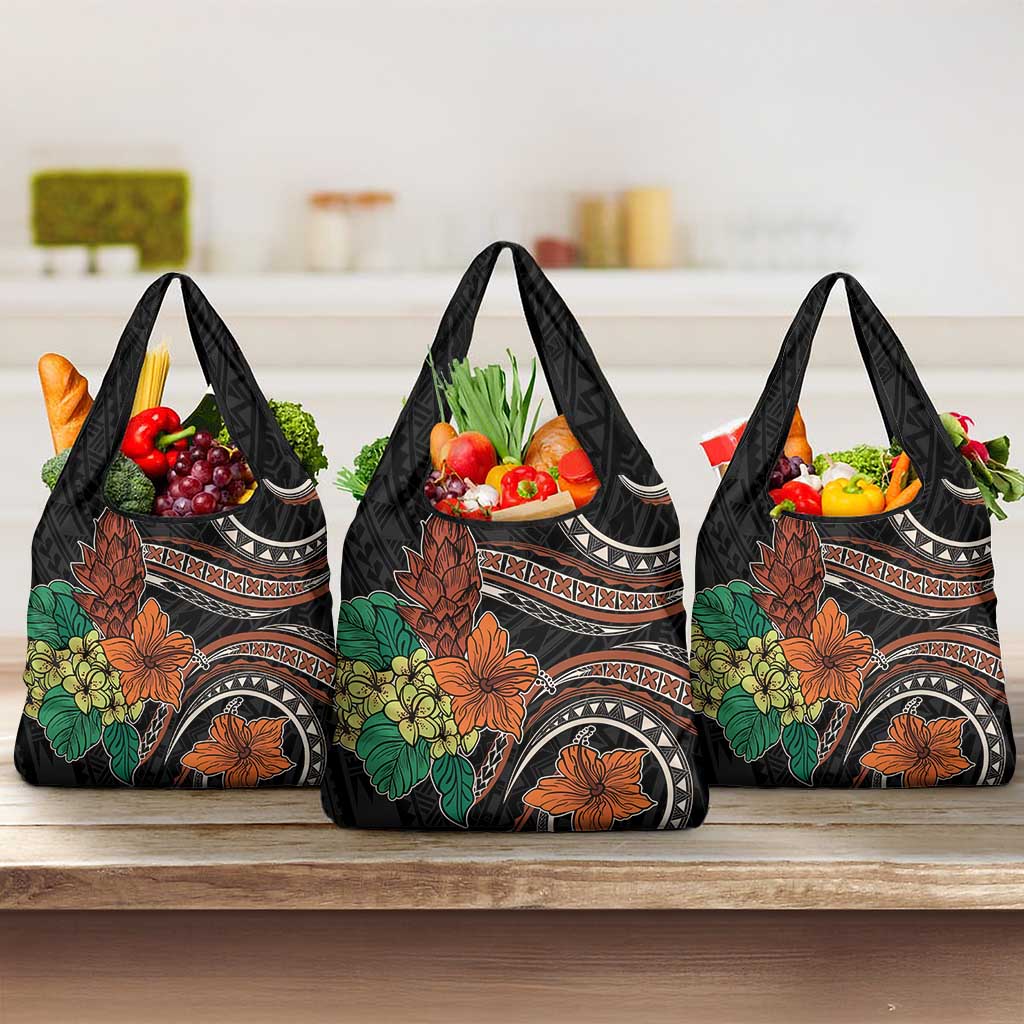 Vintage Hibiscus Pacific Floral Grocery Bag