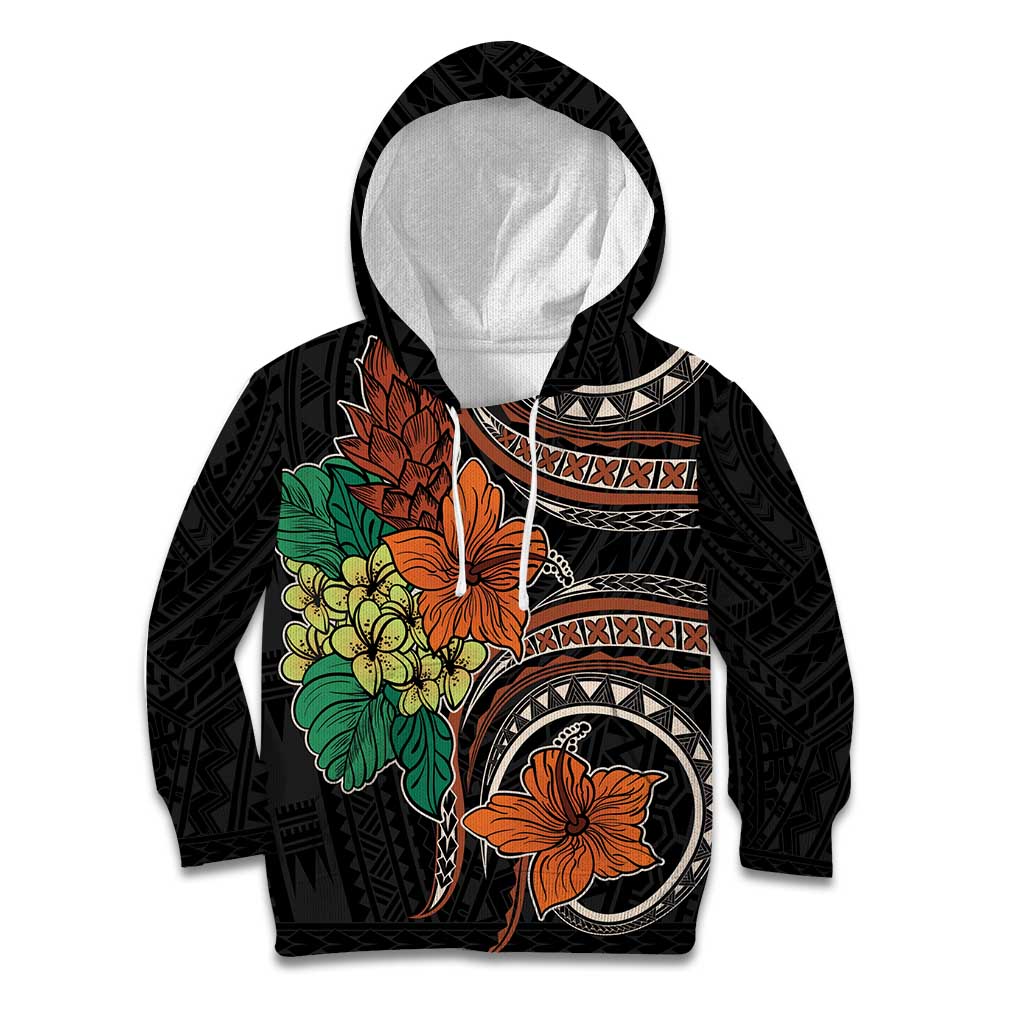 Vintage Hibiscus Pacific Floral Kid Hoodie LT9 Hoodie Black - Polynesian Pride
