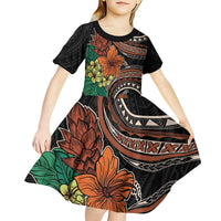 Vintage Hibiscus Pacific Floral Kid Short Sleeve Dress
