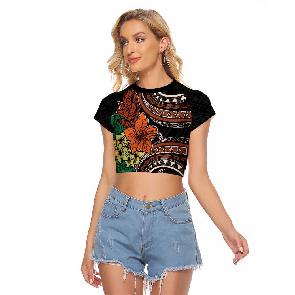 Vintage Hibiscus Pacific Floral Raglan Cropped T Shirt