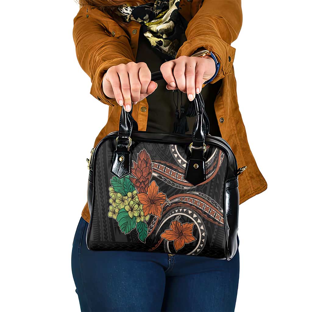 Vintage Hibiscus Pacific Floral Shoulder Handbag LT9 One Size Black - Polynesian Pride