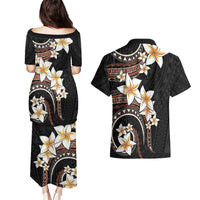 Vintage Plumeria Pacific Floral Couples Matching Puletasi and Hawaiian Shirt