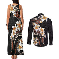 Vintage Plumeria Pacific Floral Couples Matching Tank Maxi Dress and Long Sleeve Button Shirt