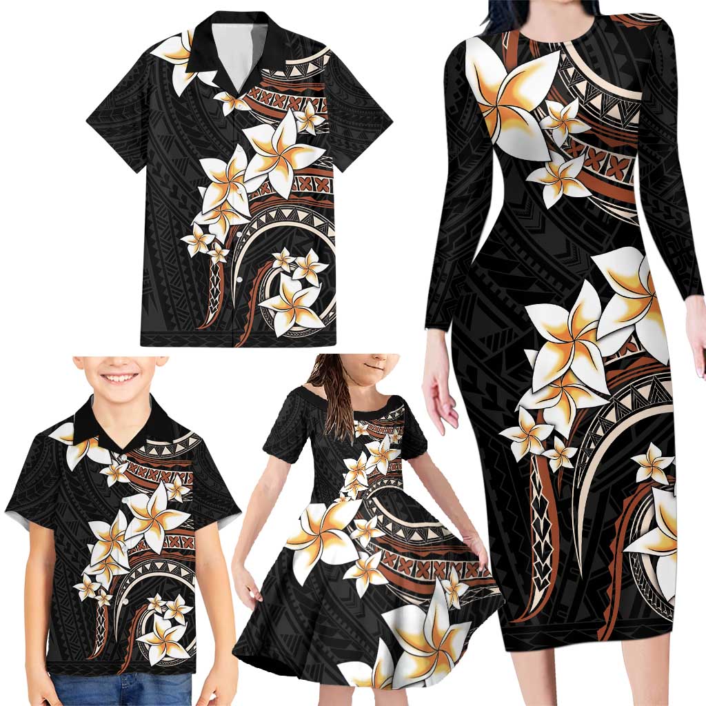 Vintage Plumeria Pacific Floral Family Matching Long Sleeve Bodycon Dress and Hawaiian Shirt LT9 - Polynesian Pride