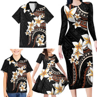 Vintage Plumeria Pacific Floral Family Matching Long Sleeve Bodycon Dress and Hawaiian Shirt LT9 - Polynesian Pride
