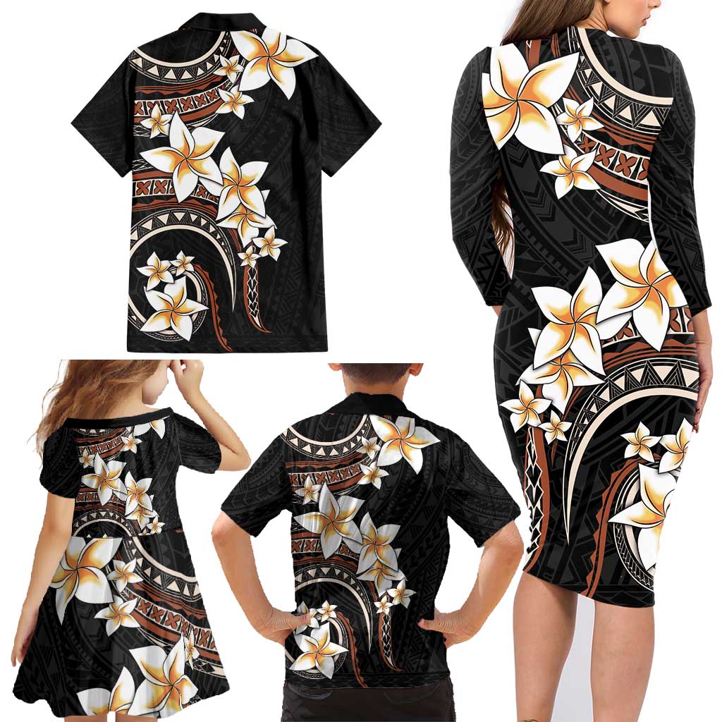 Vintage Plumeria Pacific Floral Family Matching Long Sleeve Bodycon Dress and Hawaiian Shirt LT9 - Polynesian Pride