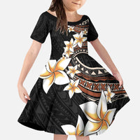 Vintage Plumeria Pacific Floral Family Matching Off The Shoulder Long Sleeve Dress and Hawaiian Shirt LT9 Daughter's Dress Black - Polynesian Pride
