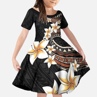 Vintage Plumeria Pacific Floral Family Matching Off Shoulder Maxi Dress and Hawaiian Shirt LT9 Daughter's Dress Black - Polynesian Pride