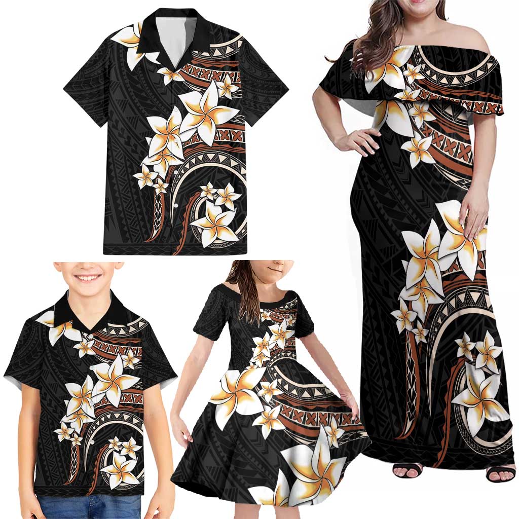 Vintage Plumeria Pacific Floral Family Matching Off Shoulder Maxi Dress and Hawaiian Shirt LT9 - Polynesian Pride