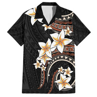 Vintage Plumeria Pacific Floral Family Matching Off Shoulder Maxi Dress and Hawaiian Shirt LT9 Dad's Shirt - Short Sleeve Black - Polynesian Pride