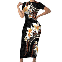 Vintage Plumeria Pacific Floral Family Matching Short Sleeve Bodycon Dress and Hawaiian Shirt LT9 Mom's Dress Black - Polynesian Pride