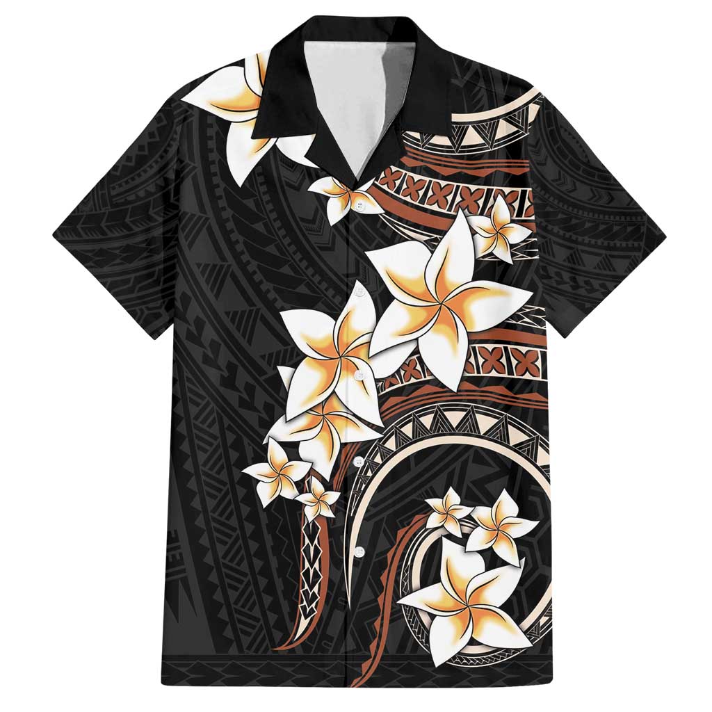 Vintage Plumeria Pacific Floral Family Matching Summer Maxi Dress and Hawaiian Shirt LT9 Dad's Shirt - Short Sleeve Black - Polynesian Pride