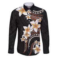 Vintage Plumeria Pacific Floral Family Matching Tank Maxi Dress and Hawaiian Shirt LT9 Dad's Shirt - Long Sleeve Black - Polynesian Pride