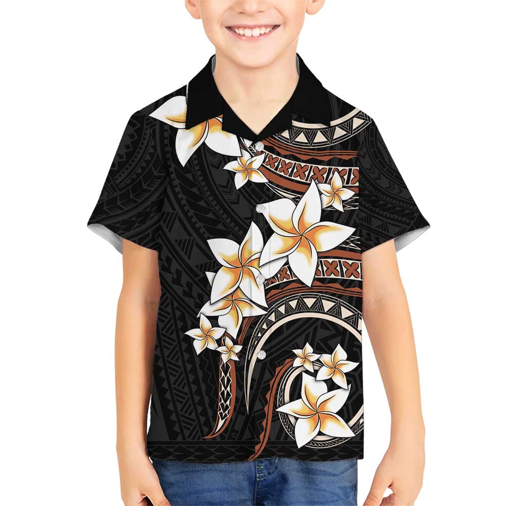 Vintage Plumeria Pacific Floral Family Matching Tank Maxi Dress and Hawaiian Shirt LT9 Son's Shirt Black - Polynesian Pride