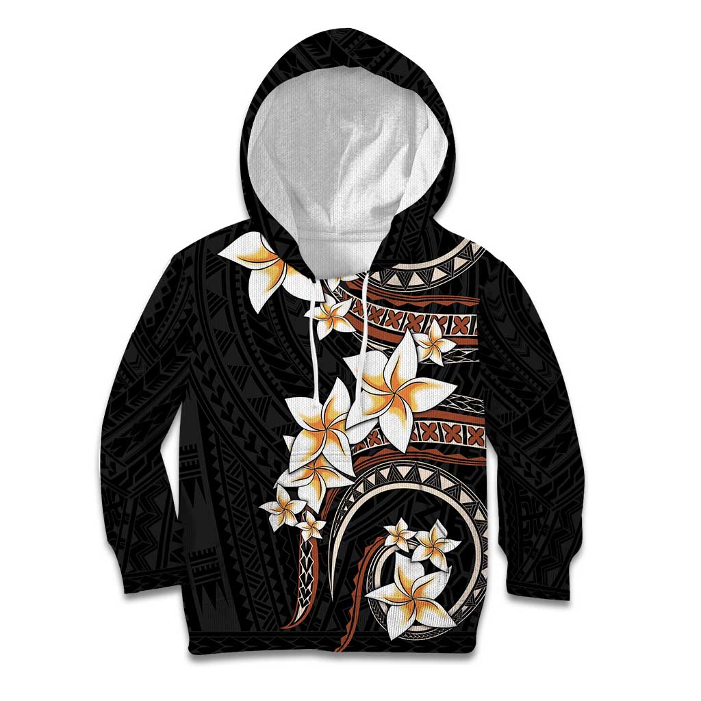 Vintage Plumeria Pacific Floral Kid Hoodie LT9 Hoodie Black - Polynesian Pride