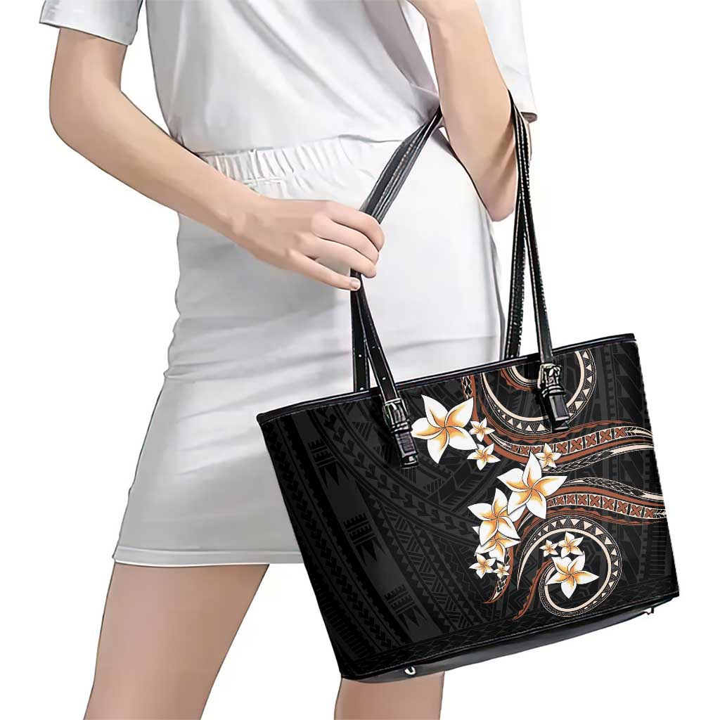 Vintage Plumeria Pacific Floral Leather Tote Bag
