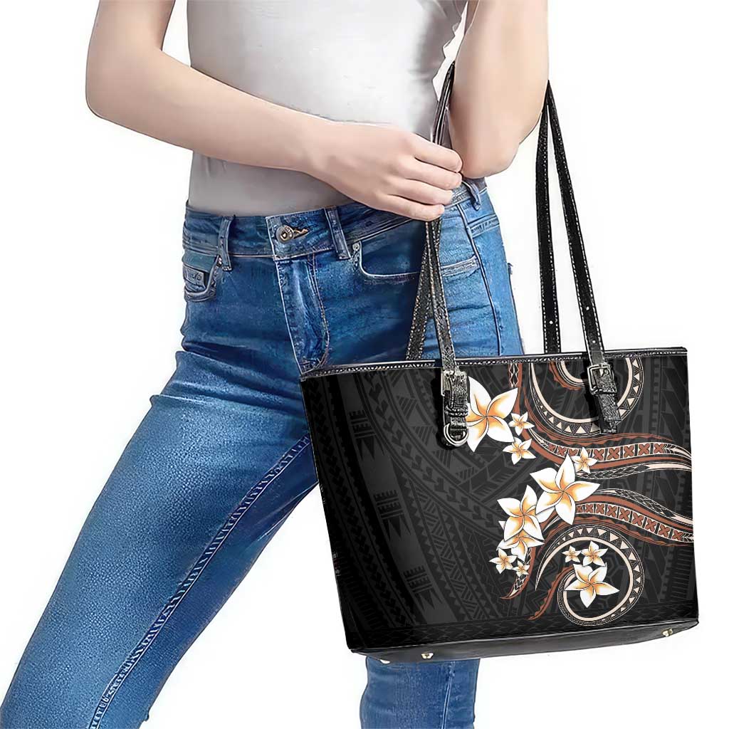 Vintage Plumeria Pacific Floral Leather Tote Bag