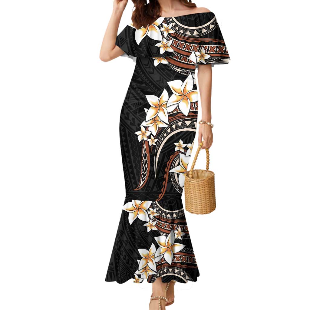 Vintage Plumeria Pacific Floral Mermaid Dress LT9 Women Black - Polynesian Pride