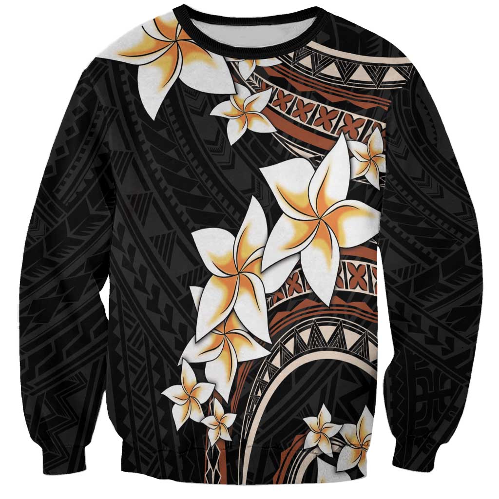 Vintage Plumeria Pacific Floral Sweatshirt LT9 Unisex Black - Polynesian Pride