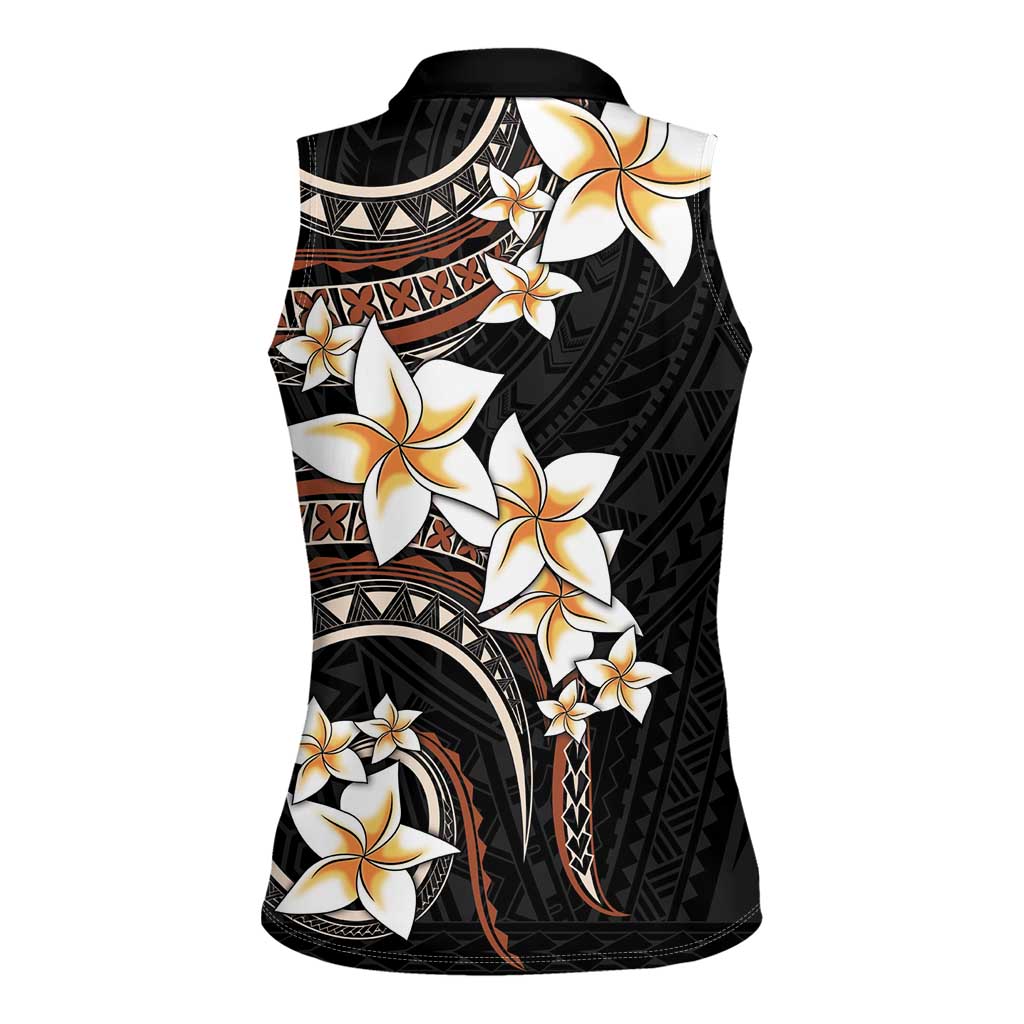 Vintage Plumeria Pacific Floral Women Sleeveless Polo Shirt