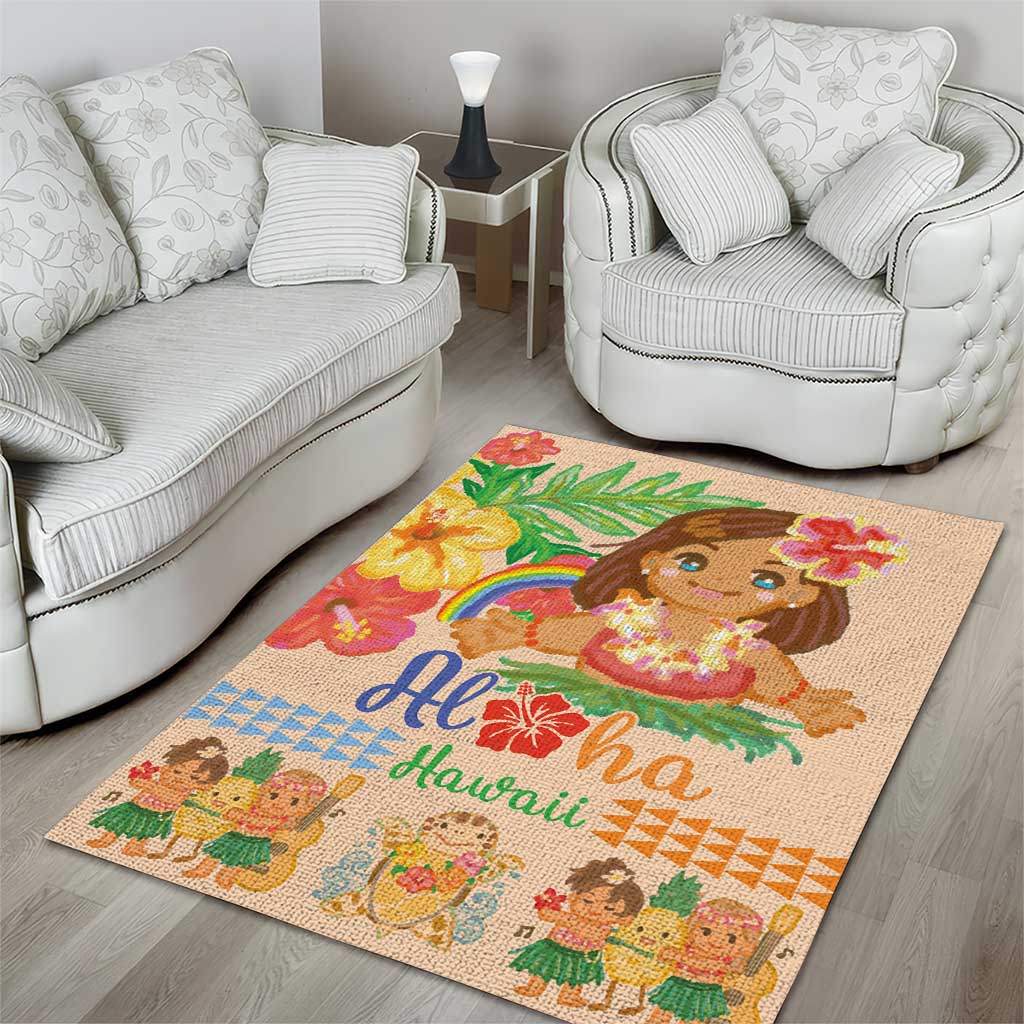 Kawaii Hula Girls Area Rug Aloha Hibiscus Flowers