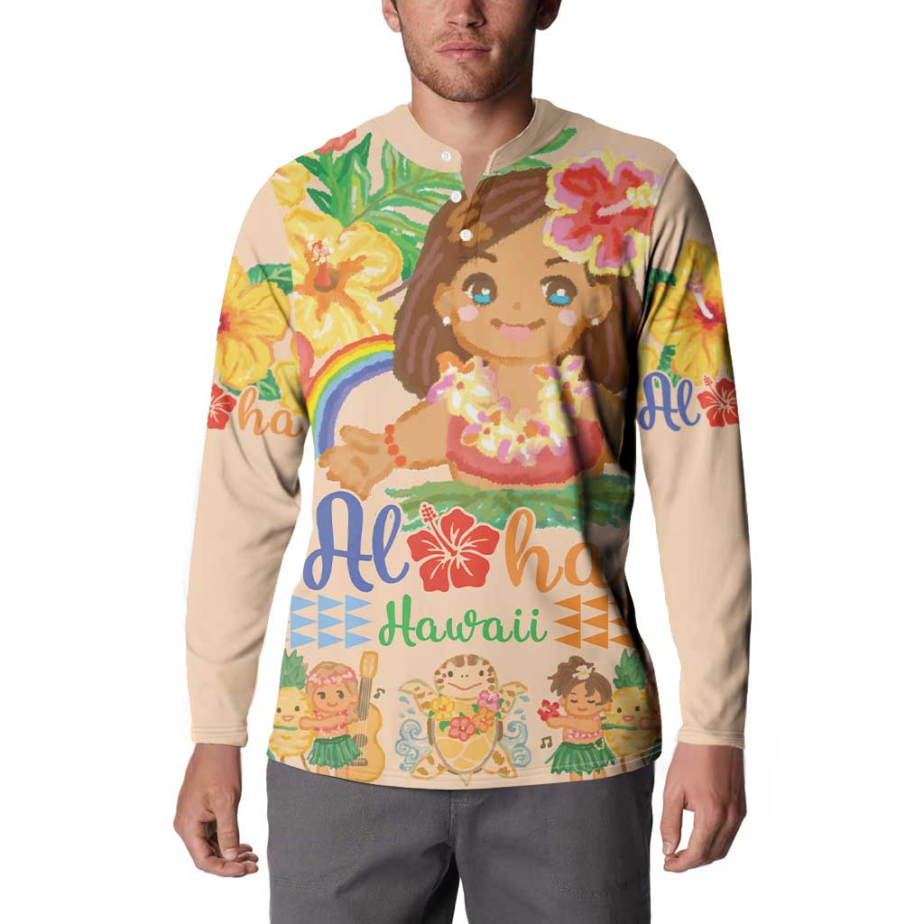 Kawaii Hula Girls Button Sweatshirt Aloha Hibiscus Flowers