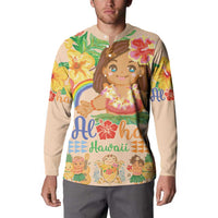 Kawaii Hula Girls Button Sweatshirt Aloha Hibiscus Flowers