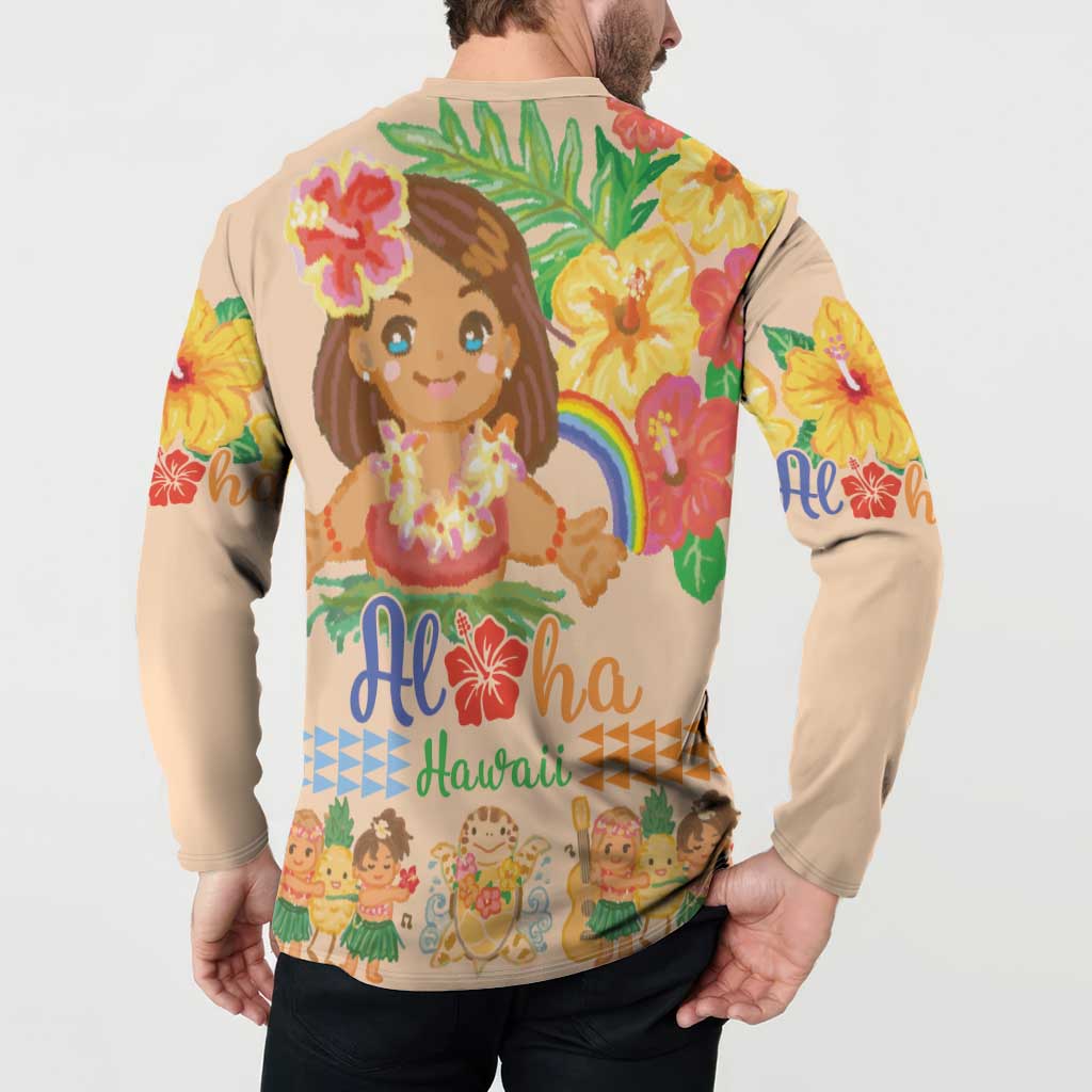 Kawaii Hula Girls Button Sweatshirt Aloha Hibiscus Flowers