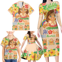 Kawaii Hula Girls Family Matching Long Sleeve Bodycon Dress and Hawaiian Shirt Aloha Hibiscus Flowers LT9 - Polynesian Pride