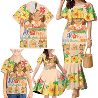 Kawaii Hula Girls Family Matching Mermaid Dress and Hawaiian Shirt Aloha Hibiscus Flowers LT9 - Polynesian Pride