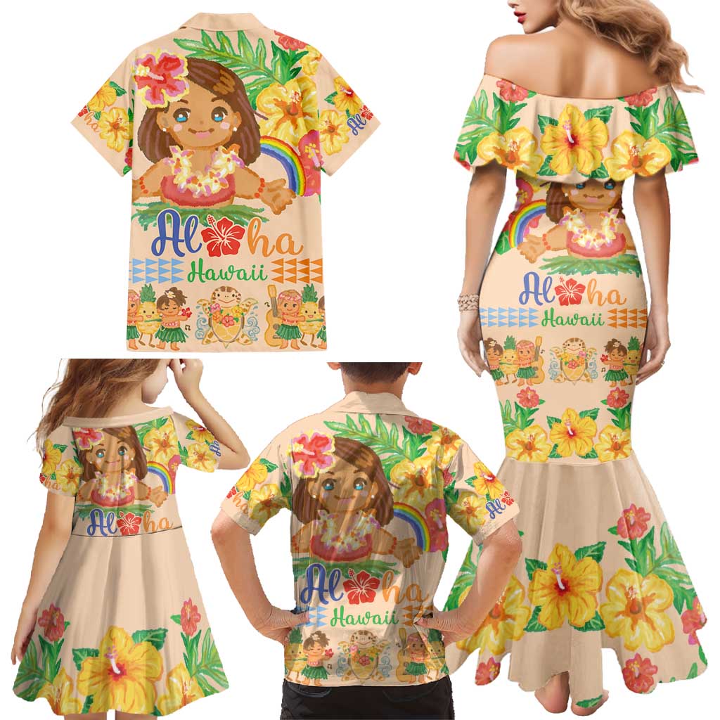 Kawaii Hula Girls Family Matching Mermaid Dress and Hawaiian Shirt Aloha Hibiscus Flowers LT9 - Polynesian Pride