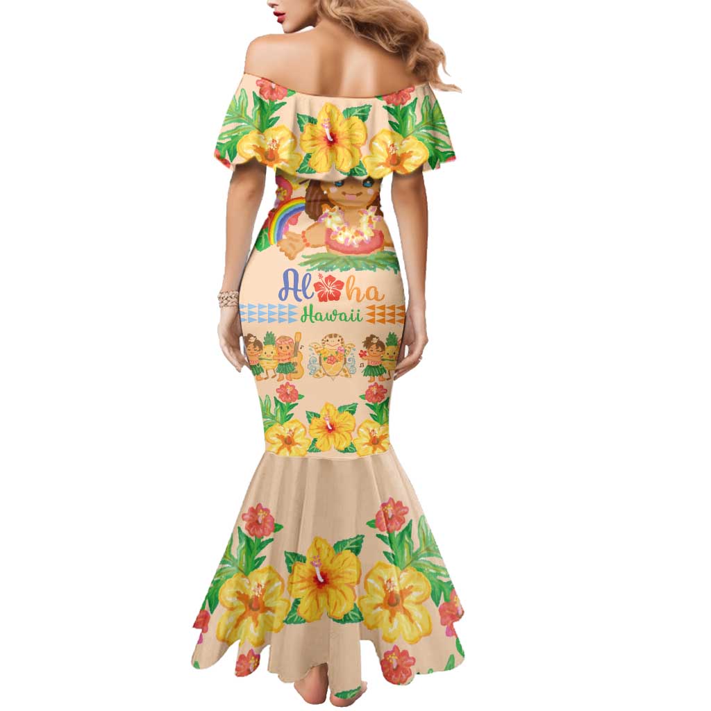 Kawaii Hula Girls Family Matching Mermaid Dress and Hawaiian Shirt Aloha Hibiscus Flowers LT9 - Polynesian Pride