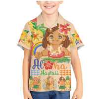 Kawaii Hula Girls Family Matching Mermaid Dress and Hawaiian Shirt Aloha Hibiscus Flowers LT9 Son's Shirt Nude - Polynesian Pride