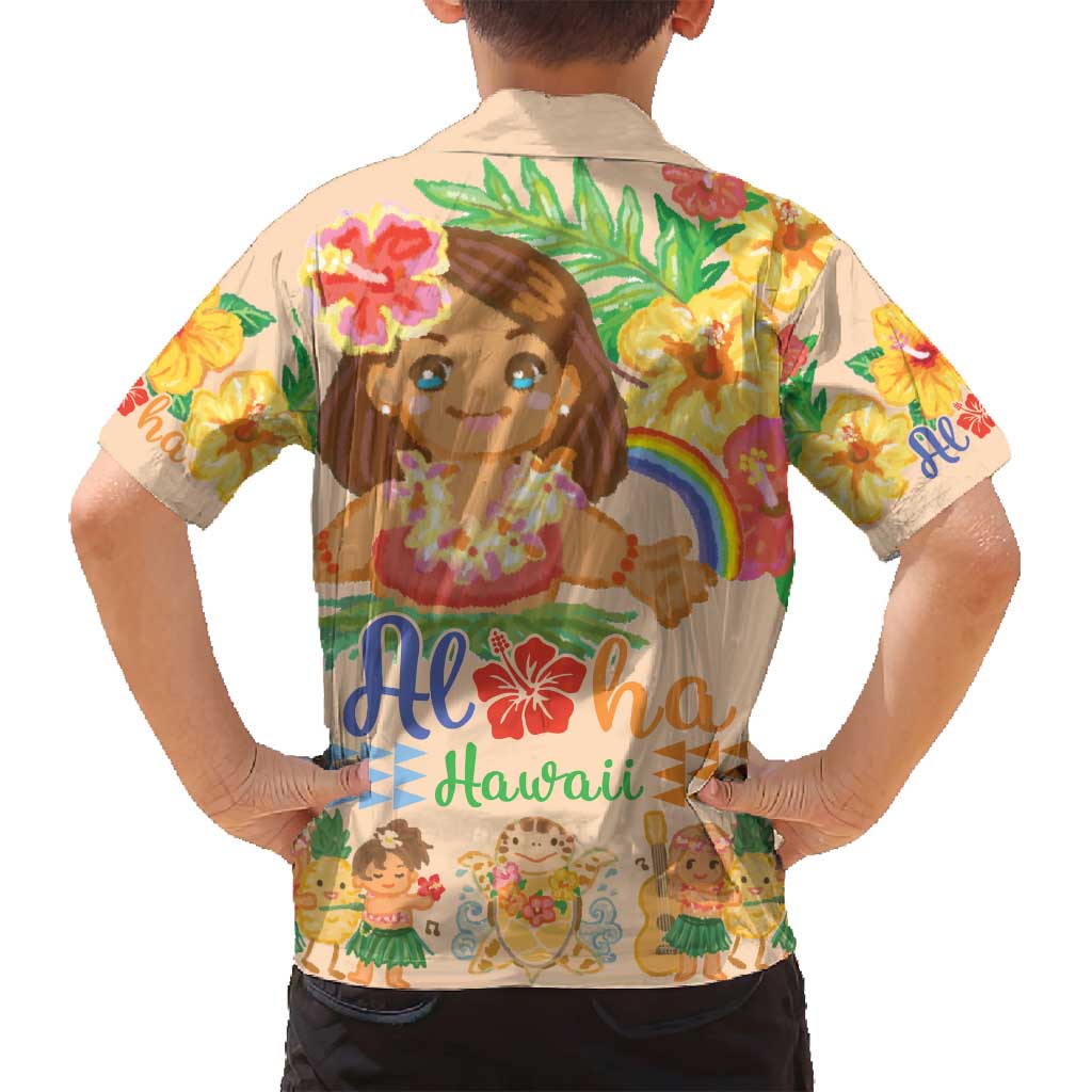Kawaii Hula Girls Family Matching Off Shoulder Maxi Dress and Hawaiian Shirt Aloha Hibiscus Flowers LT9 - Polynesian Pride