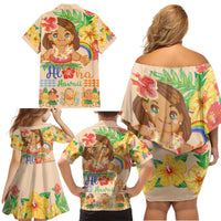 Kawaii Hula Girls Family Matching Off Shoulder Short Dress and Hawaiian Shirt Aloha Hibiscus Flowers LT9 - Polynesian Pride