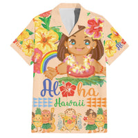 Kawaii Hula Girls Family Matching Off Shoulder Short Dress and Hawaiian Shirt Aloha Hibiscus Flowers LT9 Dad's Shirt - Short Sleeve Nude - Polynesian Pride