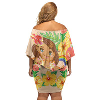 Kawaii Hula Girls Family Matching Off Shoulder Short Dress and Hawaiian Shirt Aloha Hibiscus Flowers LT9 - Polynesian Pride