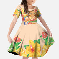 Kawaii Hula Girls Family Matching Puletasi and Hawaiian Shirt Aloha Hibiscus Flowers LT9 Daughter's Dress Nude - Polynesian Pride