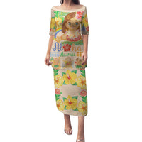 Kawaii Hula Girls Family Matching Puletasi and Hawaiian Shirt Aloha Hibiscus Flowers LT9 Mom's Dress Nude - Polynesian Pride