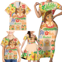 Kawaii Hula Girls Family Matching Short Sleeve Bodycon Dress and Hawaiian Shirt Aloha Hibiscus Flowers LT9 - Polynesian Pride