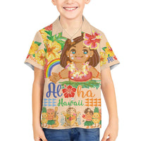 Kawaii Hula Girls Family Matching Short Sleeve Bodycon Dress and Hawaiian Shirt Aloha Hibiscus Flowers LT9 Son's Shirt Nude - Polynesian Pride