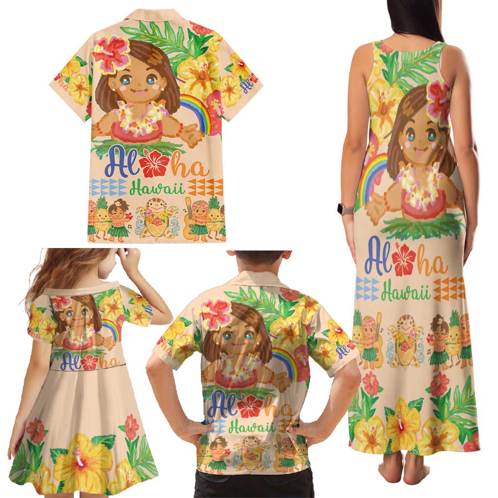 Kawaii Hula Girls Family Matching Tank Maxi Dress and Hawaiian Shirt Aloha Hibiscus Flowers LT9 - Polynesian Pride